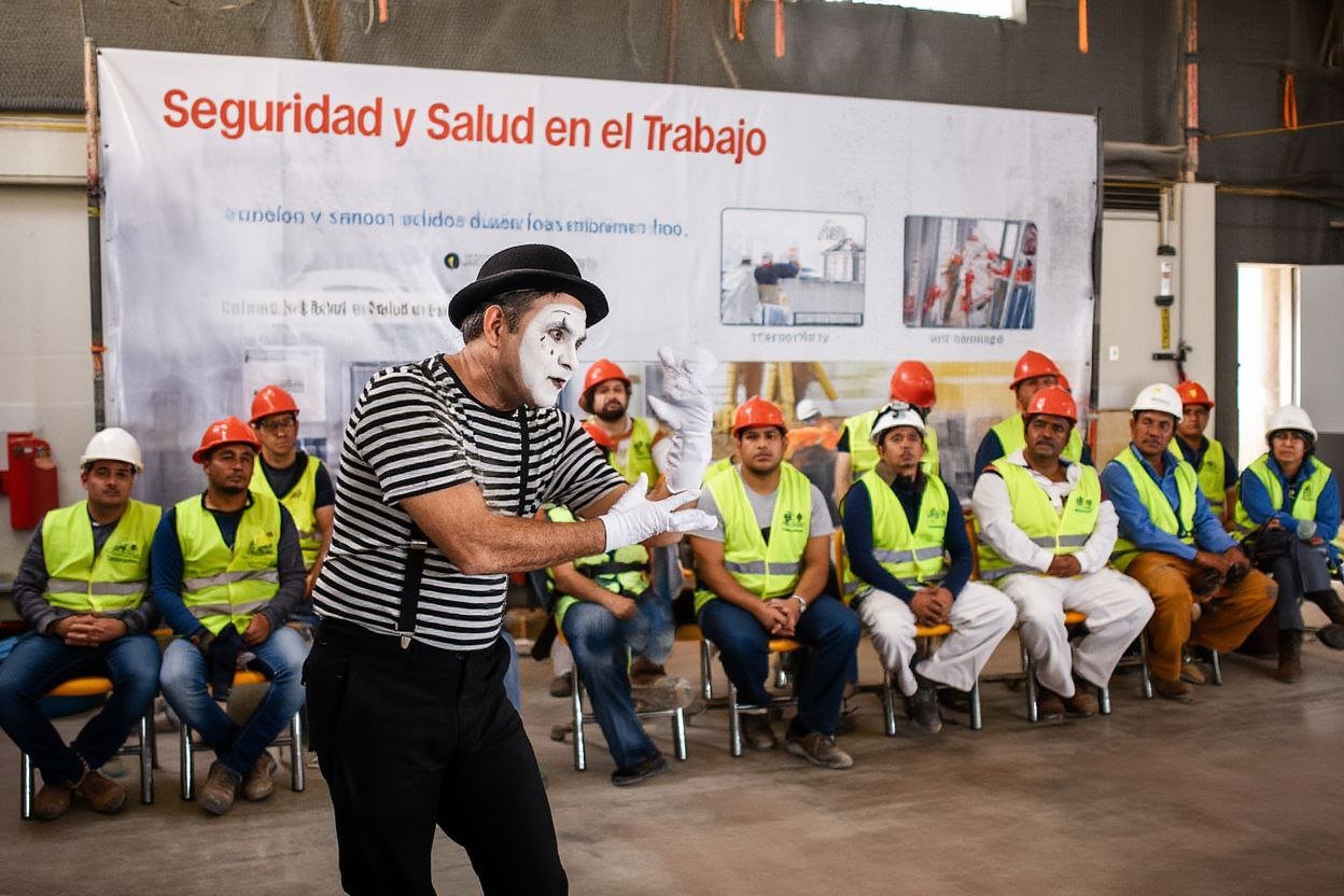 Espectáculo de teatro familiar al aire libre con niños y payasos